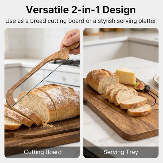 Sourdough Bread Board Set, 16" Bread Bow Knife and Cutting Board with Crumb Tray, Magnetic Storage, Ergonomic Design, Perfect for Bagels, Homemade Bread, Ideal Baking Gift for Women