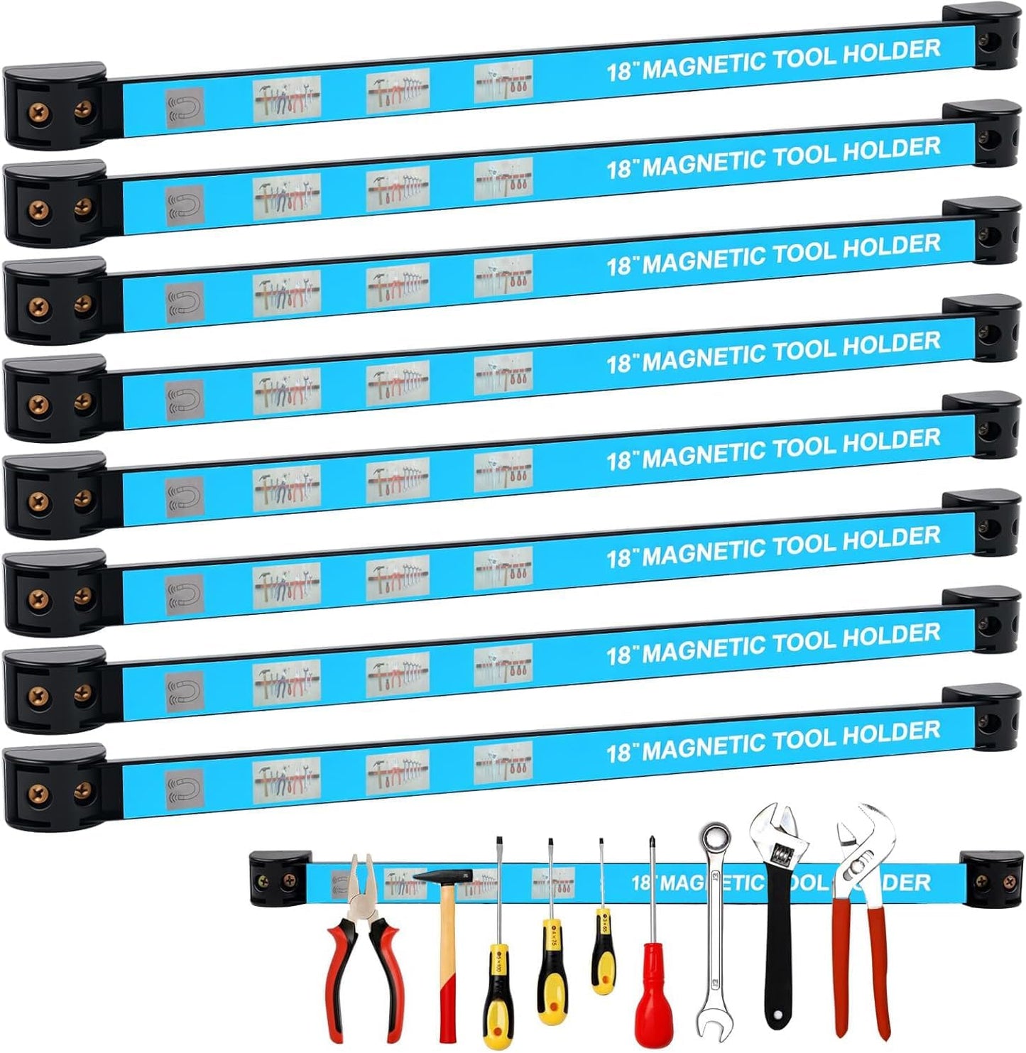 8 PCS Magnetic Tool Holder Strip,Tool Magnet Bar for Garage Organization, Heavy Duty Space Saving Tool Organizer with Mounting Screws for Garage, Workshop, Kitchen (12 inch)