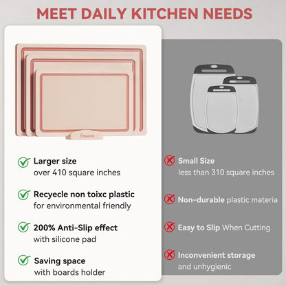 Empune 3-Piece Plastic Cutting Boards for Kitchen - Thick & Non-Slip Chopping Board Set with Juice Grooves, Dishwasher Safe, BPA Free, Includes Large & Small Sizes, Gray