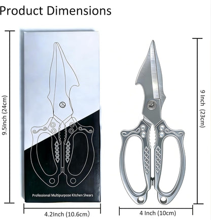 Multifunctional Heavy-Duty Kitchen Shears, Japanese Stainless Steel Kitchen Scissors, Ultra Sharp Poultry Shears for Chicken, Meat, Vegetables, Nut Cracker Opener (Silver)