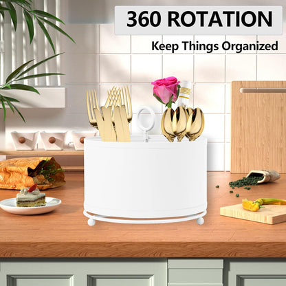 NelyBet 360° Rotating Utensil Caddy With Handle, Cutlery Silverware Caddy Holder Flatware Organizer with 4 Compartment For Kitchen Countertop Party Office Black