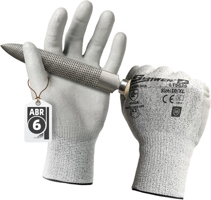 Schwer 6 Pairs ANSI A2 Cut Resistant Work Gloves with Certified Level 6 Ultra Abrasion Resistance, Safety Gloves with Grip for General Use, Construction, Gardening, Mechanic, 3D-Comfort, LT5636, L