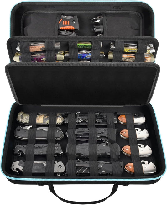 ANKHOH Knife Display Case for 56+ Pocket Knives, Collection Storage & Display Holder for Folding, EDC, Tactical, Survival Knives, Portable Carrying Box for Hunting, Camping(Brown)