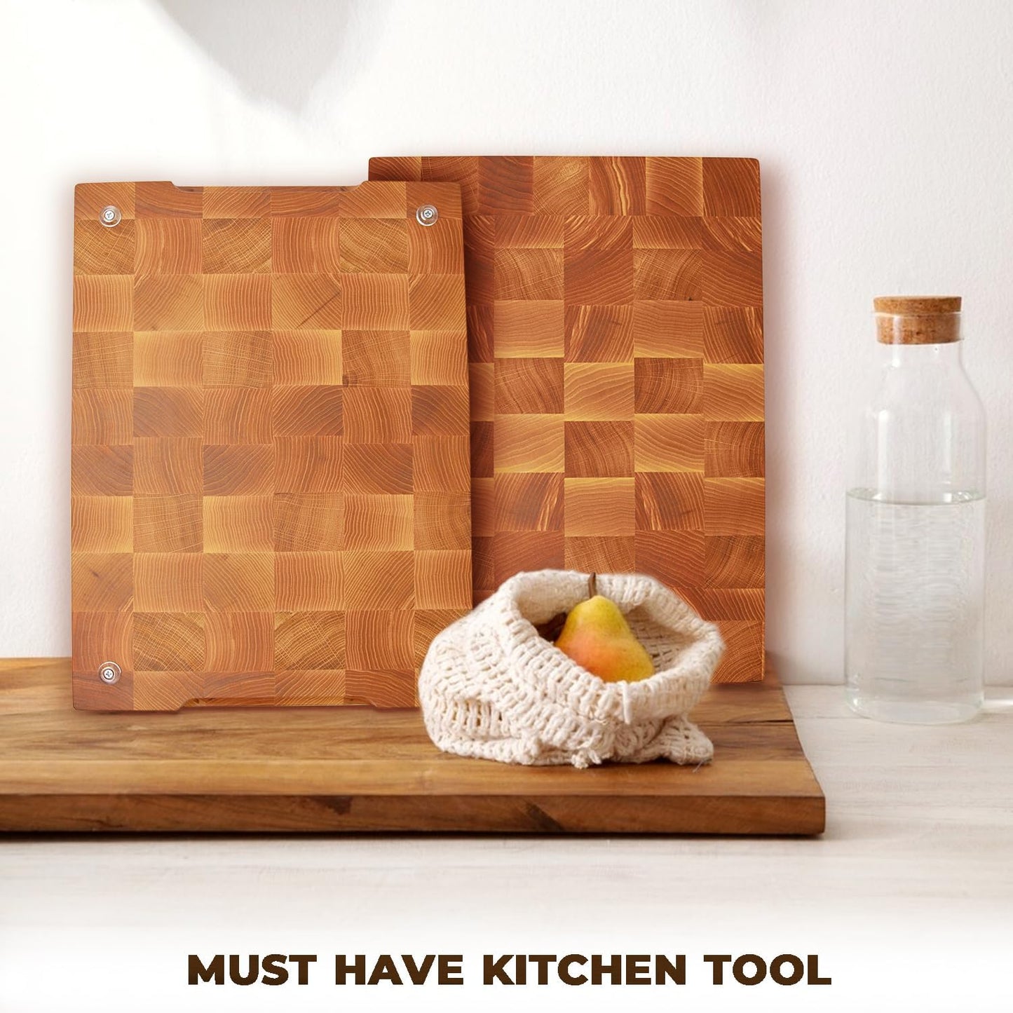 Wooden Cutting Board for Kitchen (16 x 12 In Oak Wood) – Premium Kitchen Chopping Board for Meat Cheese and Vegetables [1.5 in Thick] – Butcher Block Kitchen Essentials for Cooking - End Grain Board