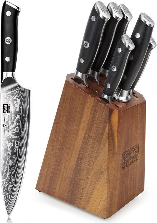 SHAN ZU Damascus Knife Set, Japanese Super Steel 3 PCS Damascus High Carbon Professional Ultra-Sharp Kitchen Chef Knife Set with G10 Handle Gift Box
