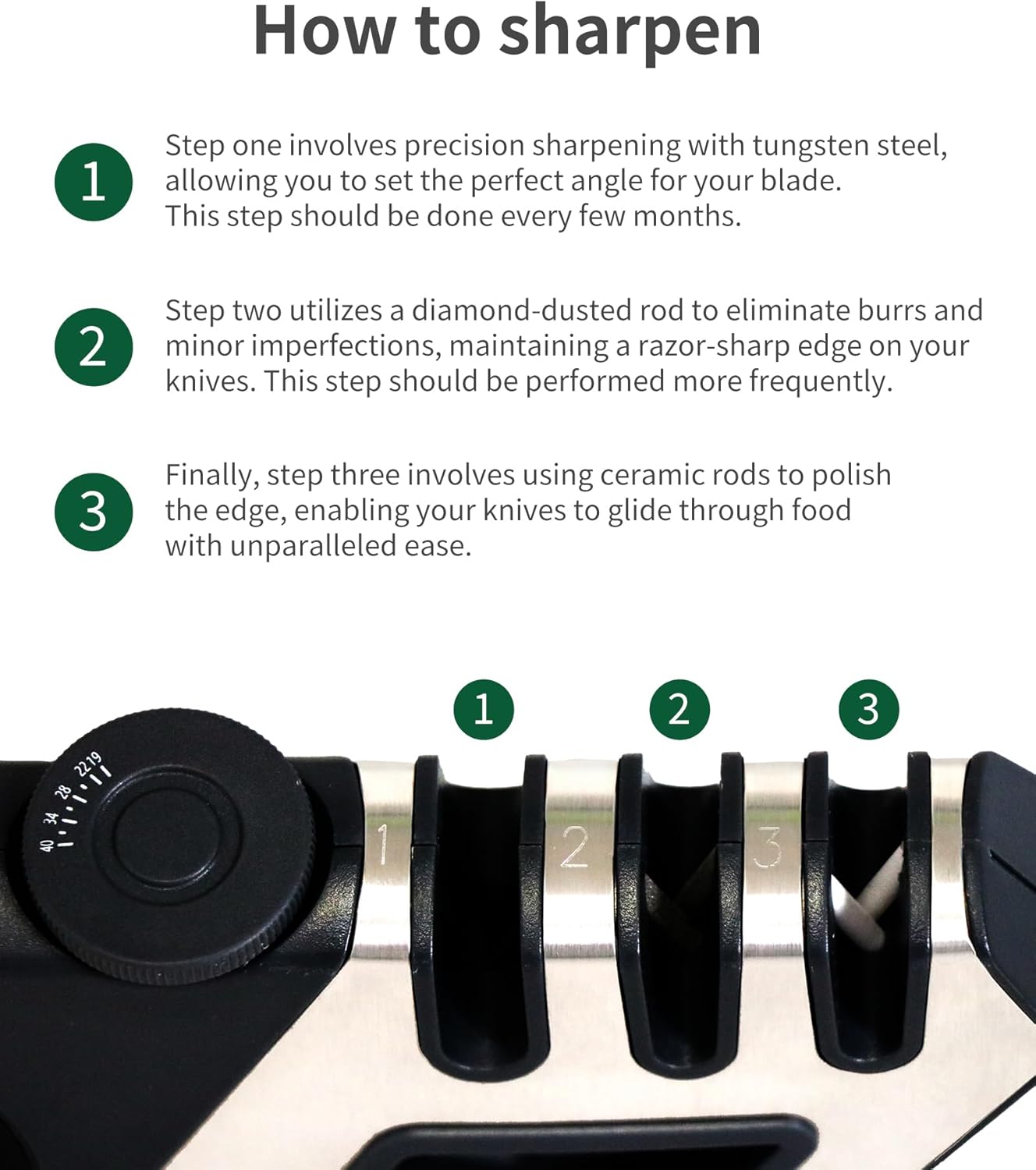Hand held Knife Sharpener for Kitchen Knives - Scissor sharpener Tool - Adjustable Custom Sharpening System for All Blades, Ergonomic Handle, Non-Slip Base - Afilador De Cuchillos