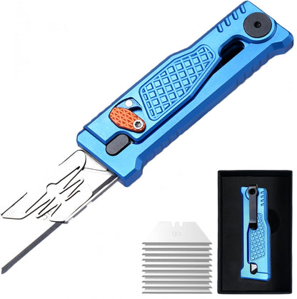 5.8" Aluminium Utility Knife, EDC Box Cutter with Clip, CNC Unibody, Lightweight All Metal Folding Box Cutter, Ideal Gifts for Men Women, with 10 Extra Blades（Orange）