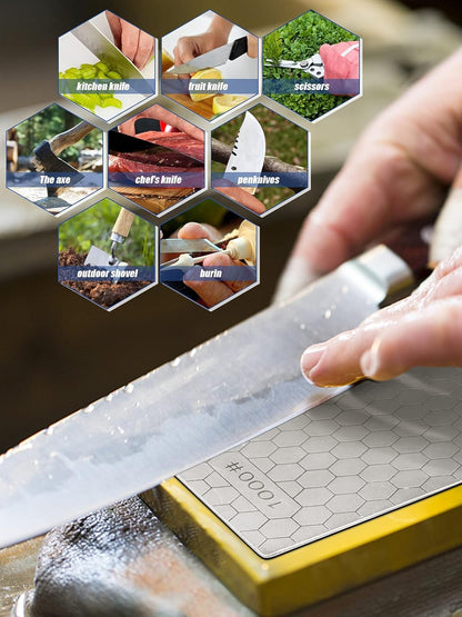 2PCS Diamond Sharpening Stone, Kalolary Knife Sharpener Stone Whetstone Honeycomb Surface Diamond Sharpener Plate with Non-slip Base for Pocket Knives Scissors, Outdoor Kitchen Tools (600/1200 Grit)