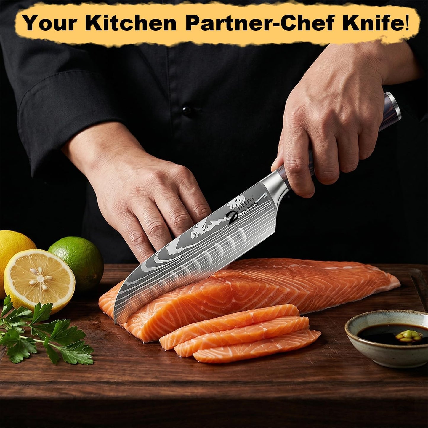 Dfito Kitchen Knife Set, 3 Pieces High Carbon Stainless Steel Chef Knife Set with Red Pakkawood Handle, Ultra Sharp Professional Chef Knives Sets for Home Cooking, Dishwasher Safe