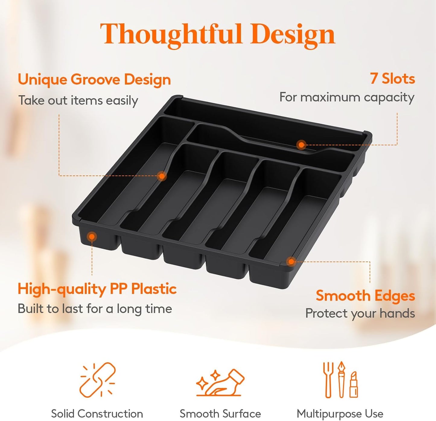 Lifewit Silverware Drawer Organizer Tray, Plastic Cutlery Storage for Kitchen, Flatware and Utensil Holder Divider for Spoons Forks Knives Tableware, 9.1 x 12.6", 5 Slots, Black