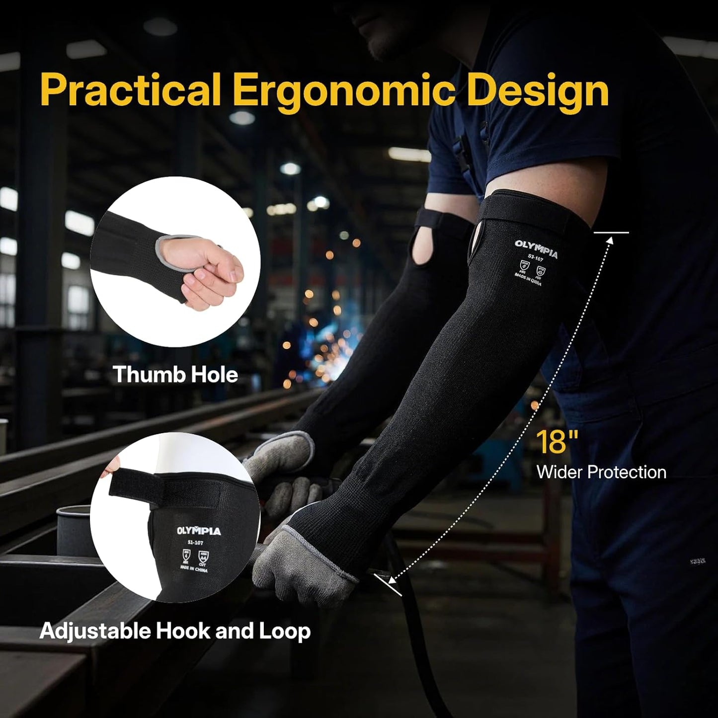 NORTHSKY Cut Resistant Arm Sleeves 18" Length 1 Pair, Cut Level A3 Protection, Sun Protection Sleeves, Breathable Gardening Sleeves for Thin Skin, Welding Sleeves for Forearm, Black