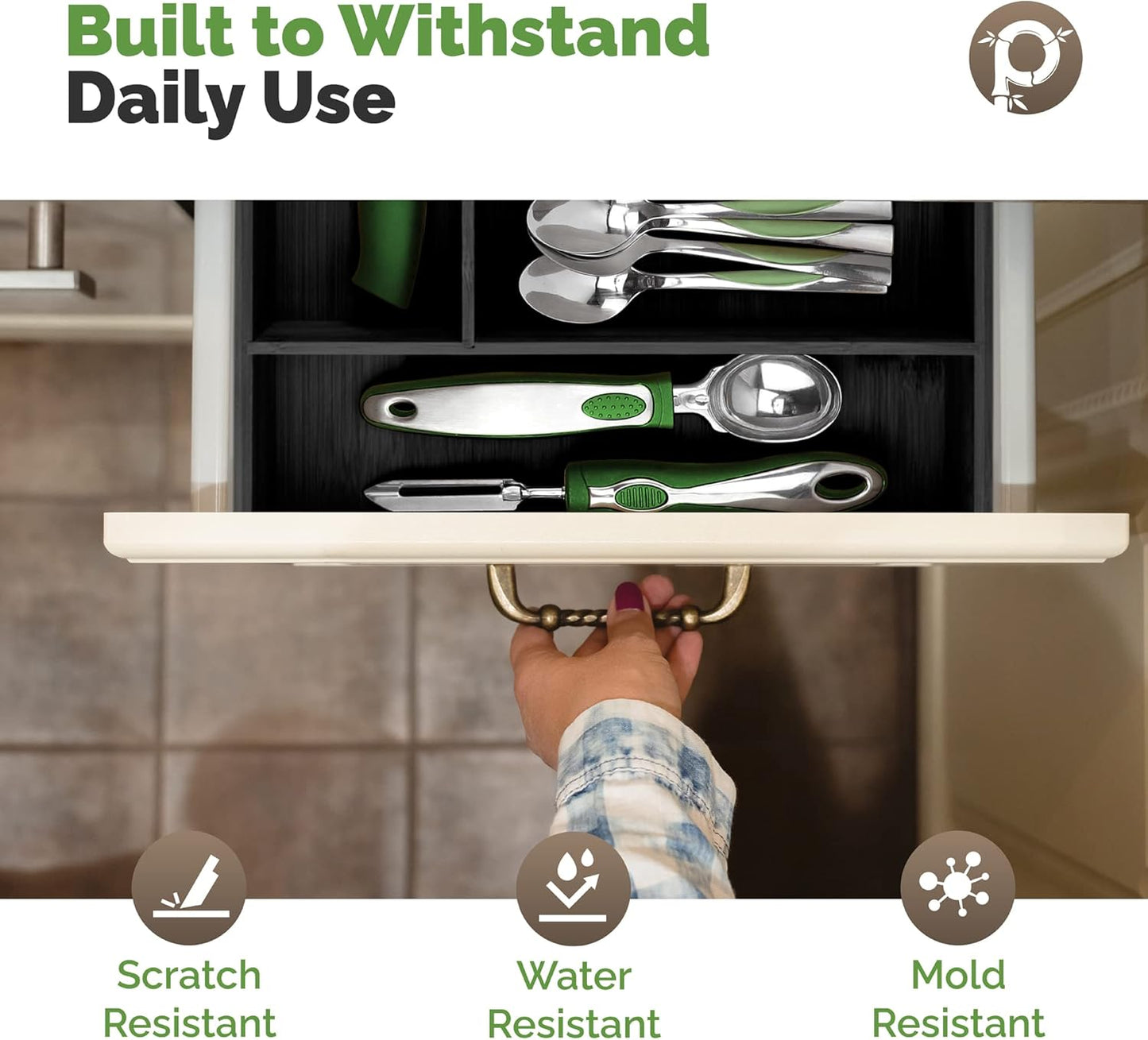 Pristine Bamboo Silverware Organizer - Small Extra-Deep Wooden Kitchen Drawer Organizer Divider for Spoons, Forks, Knives & Cutleries - 5 Slots