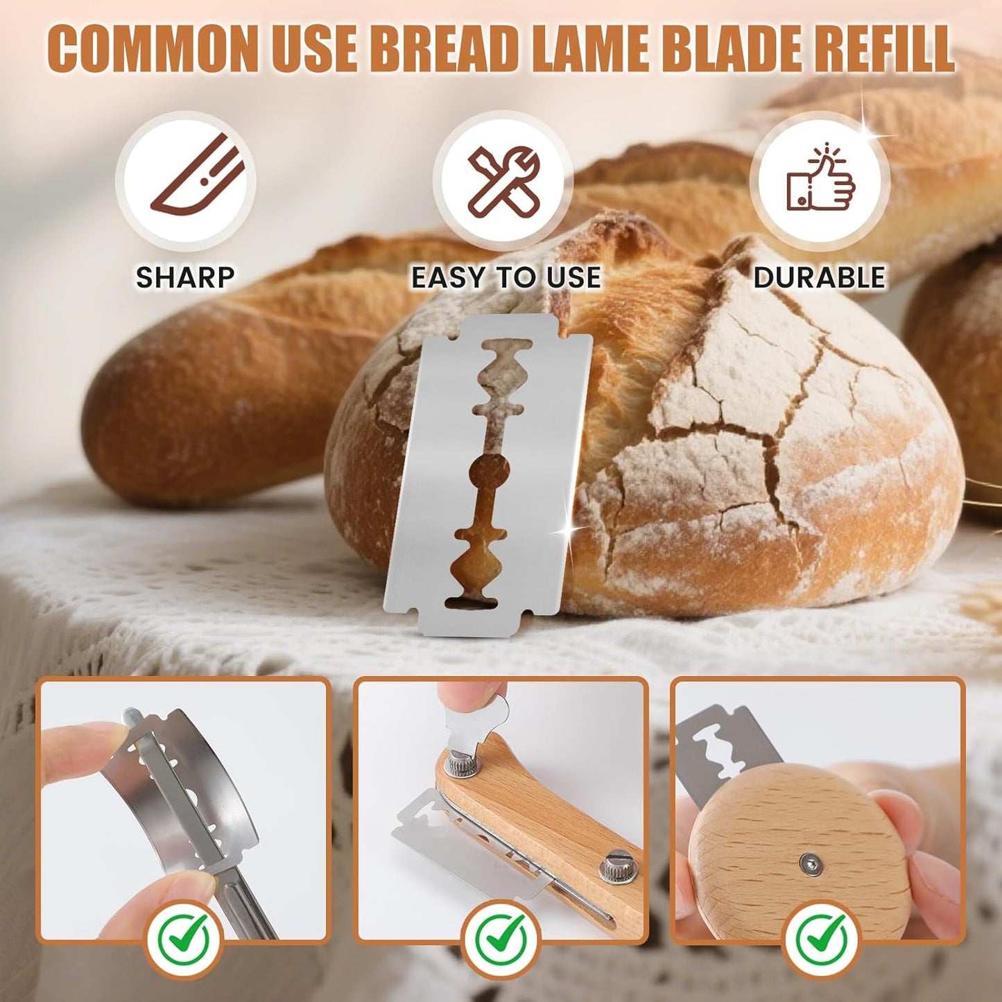 CUNSENR Bread Lame Blades Refill – Stainless Steel Scoring Blades for Perfect Bread Art, Suitable for Slicing and Scoring Sourdough, Baguettes, and More (20 Blades)