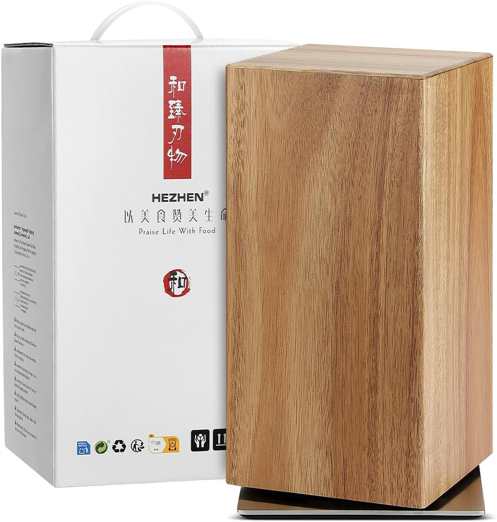 Strong Double Sided Magnetic Knife Block Without Knives, with Acacia Wood+430 Stainless Steel Base，Magnetic Universal Stands with Strong Enhanced Magnets Strip Kitchen Storage Cutlery Large Organizer