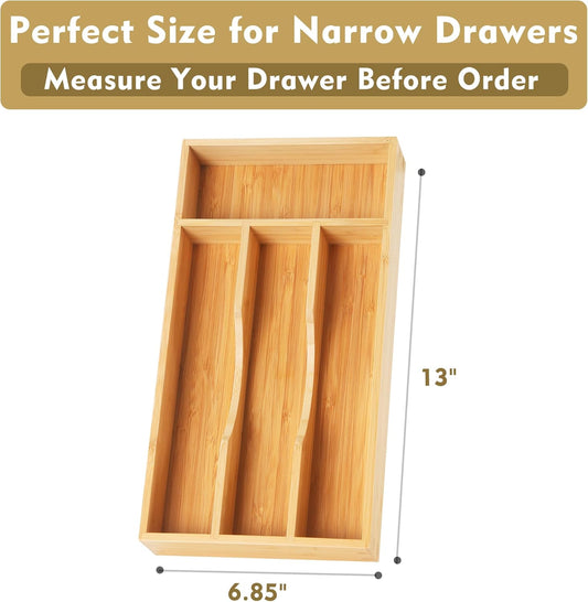 Upassion Bamboo Kitchen Drawer Organizer, 9 Inch Silverware Utensil Holder for Samll Drawer, Narrow Silverware Organizer for Cutlery Knives