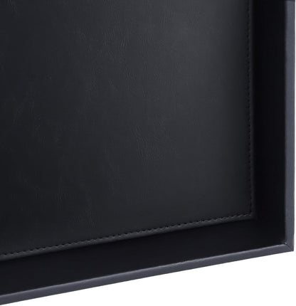 HofferRuffer Faux Leather Vanity Tray, Elegant Desktop Storage Organizer, Decorative Catchall for Perfume, Bathroom Valet, Nightstand or Dresser, 10.2 x 8.4 x 1.8 inches (Grey Stripe)