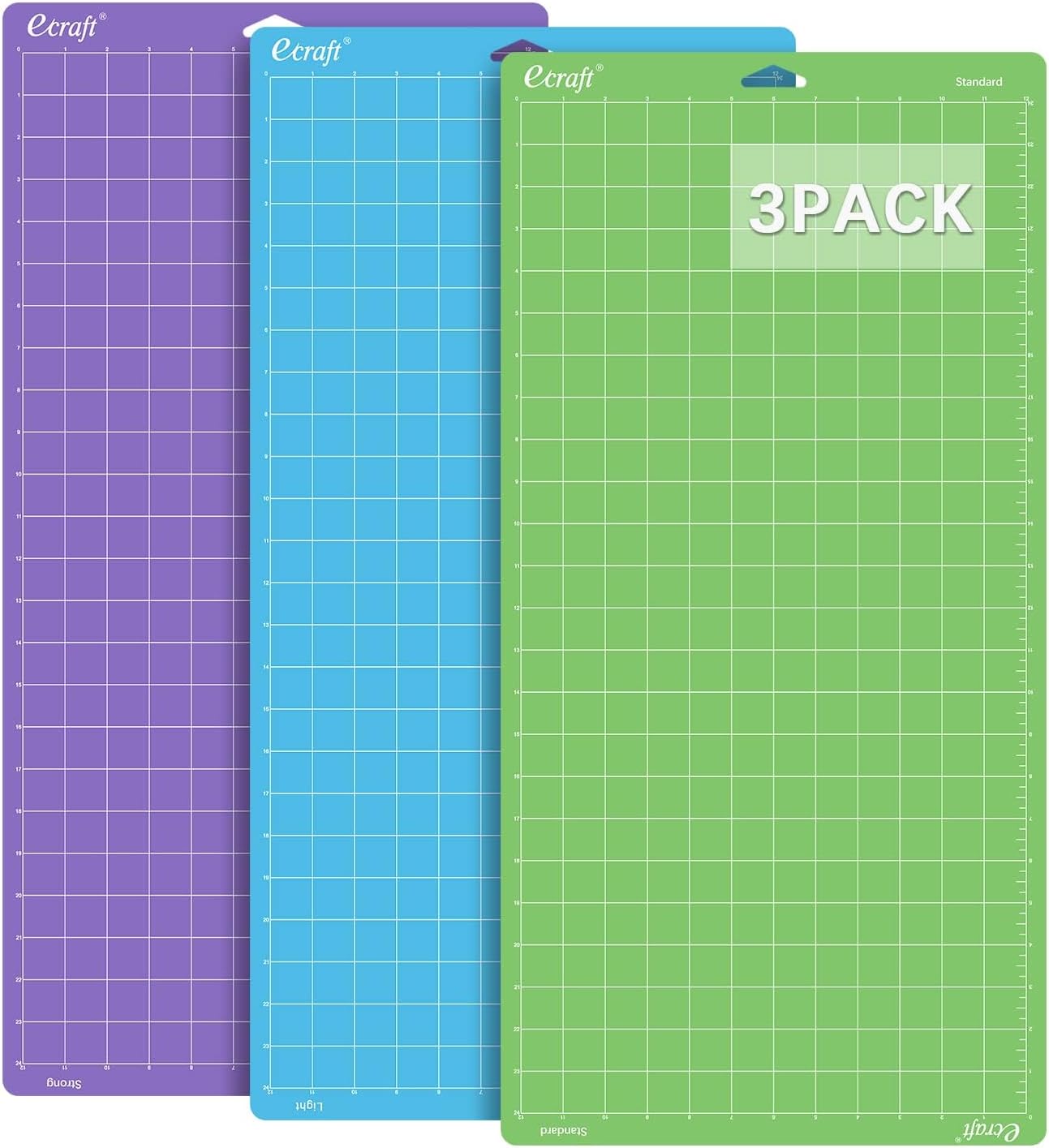 Ecraft 12x12 Cutting Mat 3-Pack, Strong/Standard/Light Adhesive, Compatible with Cricut Maker 3/Maker 4/Maker/Explore 3/4/Air 2/One, Variety Adhesive Sticky Cutting Mats Accessories