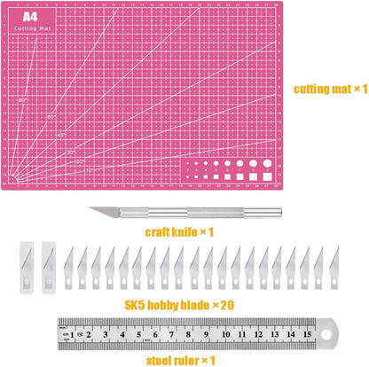 Self Healing Sewing Mat, Exacto Knife Precision Carving Craft Hobby Knife Kit for DIY Art Work Cutting, Hobby, Stencil, Scrapbooking-A4(9"x12")