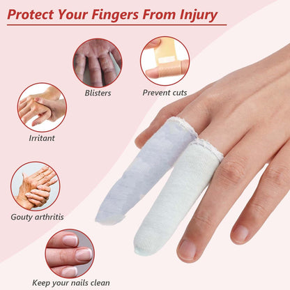 100 Pcs Finger Cots Cotton Material with Elasticity Finger Guards Hand Toe Thumb Fingertips Sleeves Protector by EORTA, Comfortable, Breathable, Absorb Sweat, Reusable, Random Color