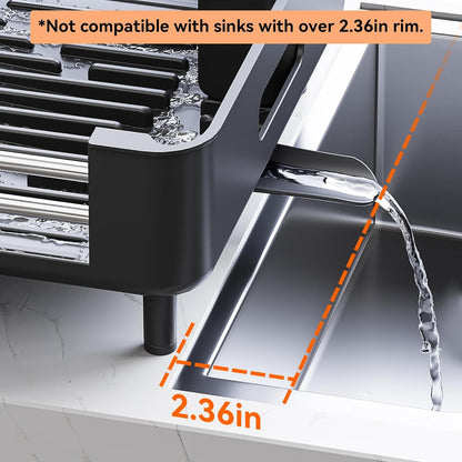 Urackify Stainless Steel Dish Drying Rack - Dish Drainer for Kitchen Counter, Extendable Drainboard with Foldable, Space-Saving Cup & Bowl Organizer, Includes Knife and Utensil Holder, Matte-Green