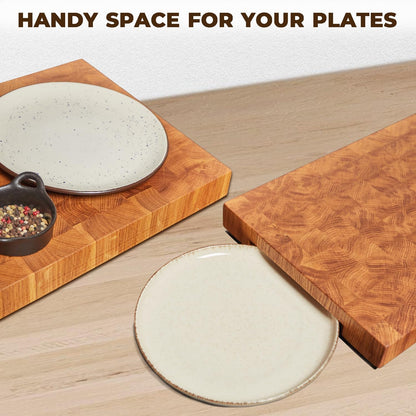 Wooden Cutting Board for Kitchen (16 x 12 In Oak Wood) – Premium Kitchen Chopping Board for Meat Cheese and Vegetables [1.5 in Thick] – Butcher Block Kitchen Essentials for Cooking - End Grain Board