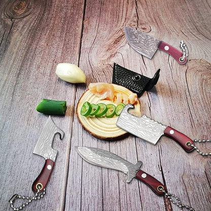 Damascus Pocket Knife Set Mini Chef Tiny Cleaver for Package Opener Box Cutter - of 4