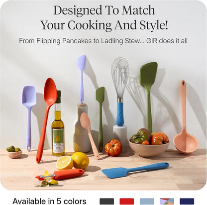 GIR: Get It Right 5 Piece Silicone Ultimate Kitchen Utensils Set - Ladle, Spatula, Flip, Spoon & Spoonula - Non-Toxic Cooking Utensils for Nonstick Cookware, Cooking and Baking - Red