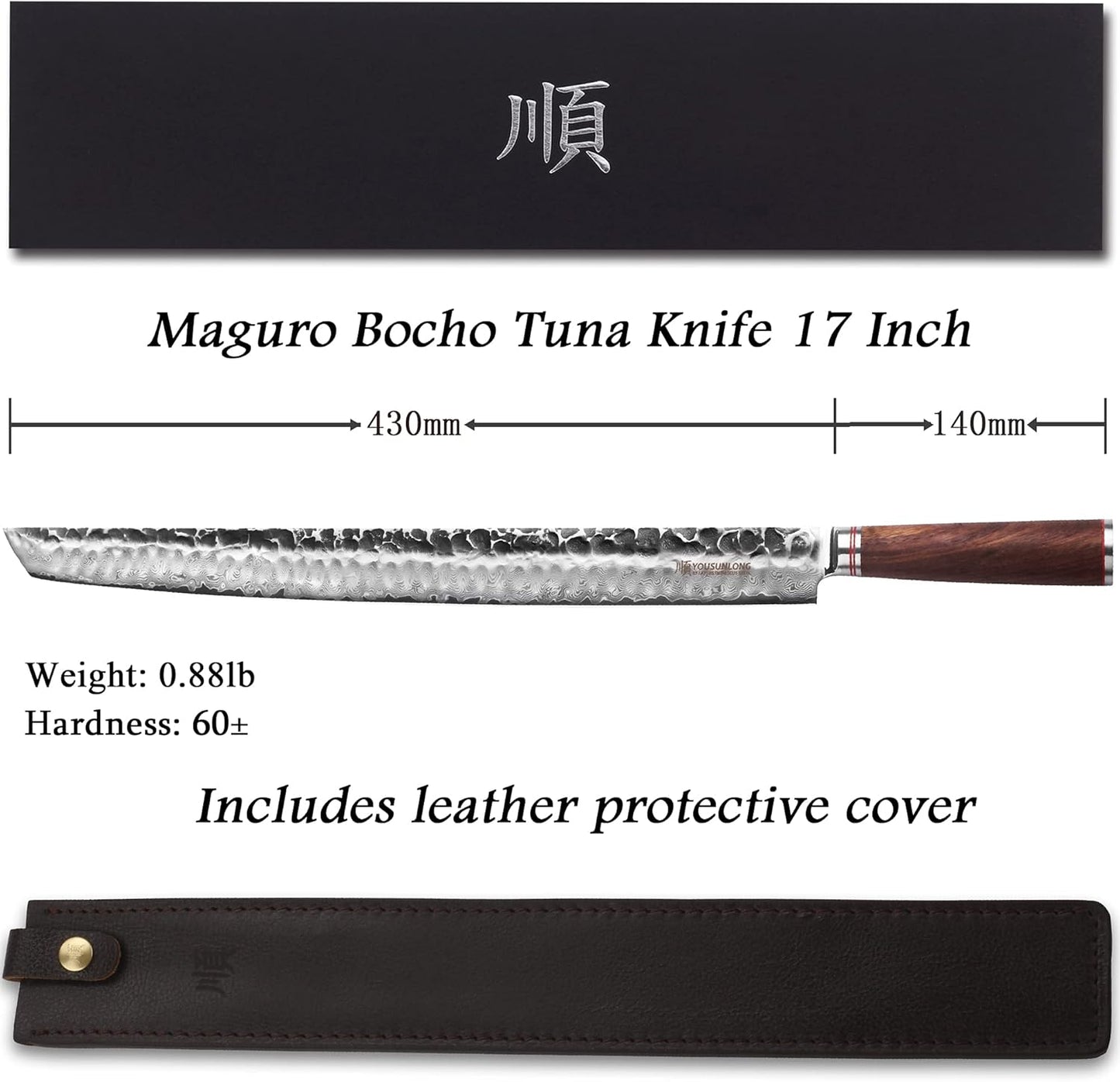 YOUSUNLONG Sashimi Fish Fillet Knife 10 Inch (254mm) Left-Right Handed Carving Knife Japanese 67 layer Damascus Steel Natural Walnut Wood Sheath with Leather