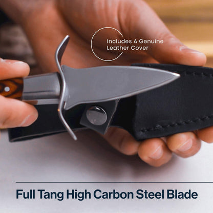 Oyster Knife Shucker Kit, Professional Oyster Shucking Knife Set with 2 Stainless Steel Seafood Openers, Full Tang Pakka Wood Handles, 2 Sheaths & 2 Pairs of Protective Gloves for Clams