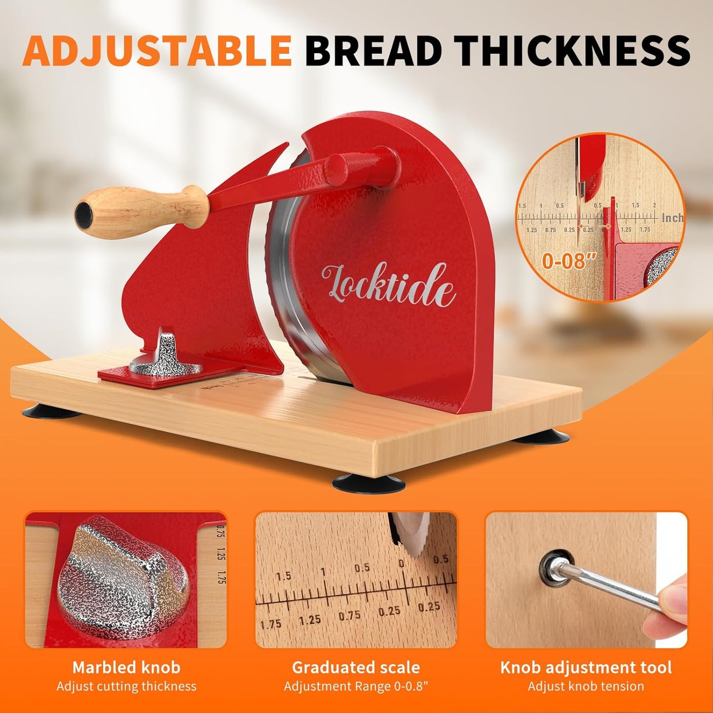 Upgrade Manual Bread Slicer for Homemade Sourdough - Adjustable Thickness & Evenly Slice, Bread Slicer with Scale Lines, Hand Crank, Suction Cups and Bread Guide for Sandwiches, Toast, Bagel, Baguette