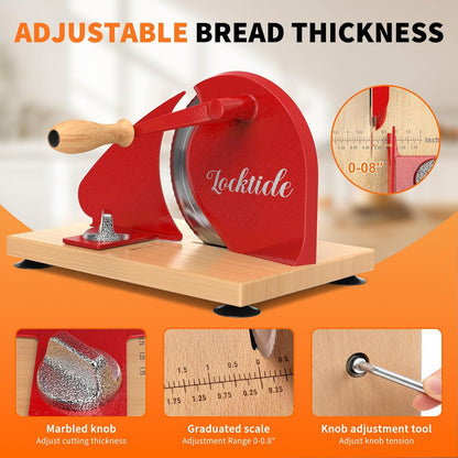 Upgrade Manual Bread Slicer for Homemade Sourdough - Adjustable Thickness & Evenly Slice, Bread Slicer with Scale Lines, Hand Crank, Suction Cups and Bread Guide for Sandwiches, Toast, Bagel, Baguette