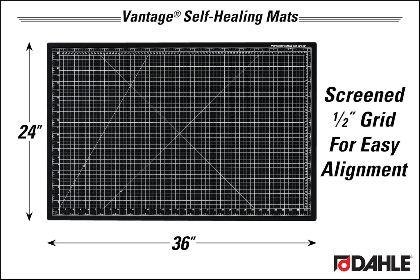 Dahle Vantage 10680 See-Through Premium Self-Healing Cutting Mat, 9"x12", 1/2" Grid, 5 Layers for Max Healing, Perfect for Crafts & Sewing, Clear
