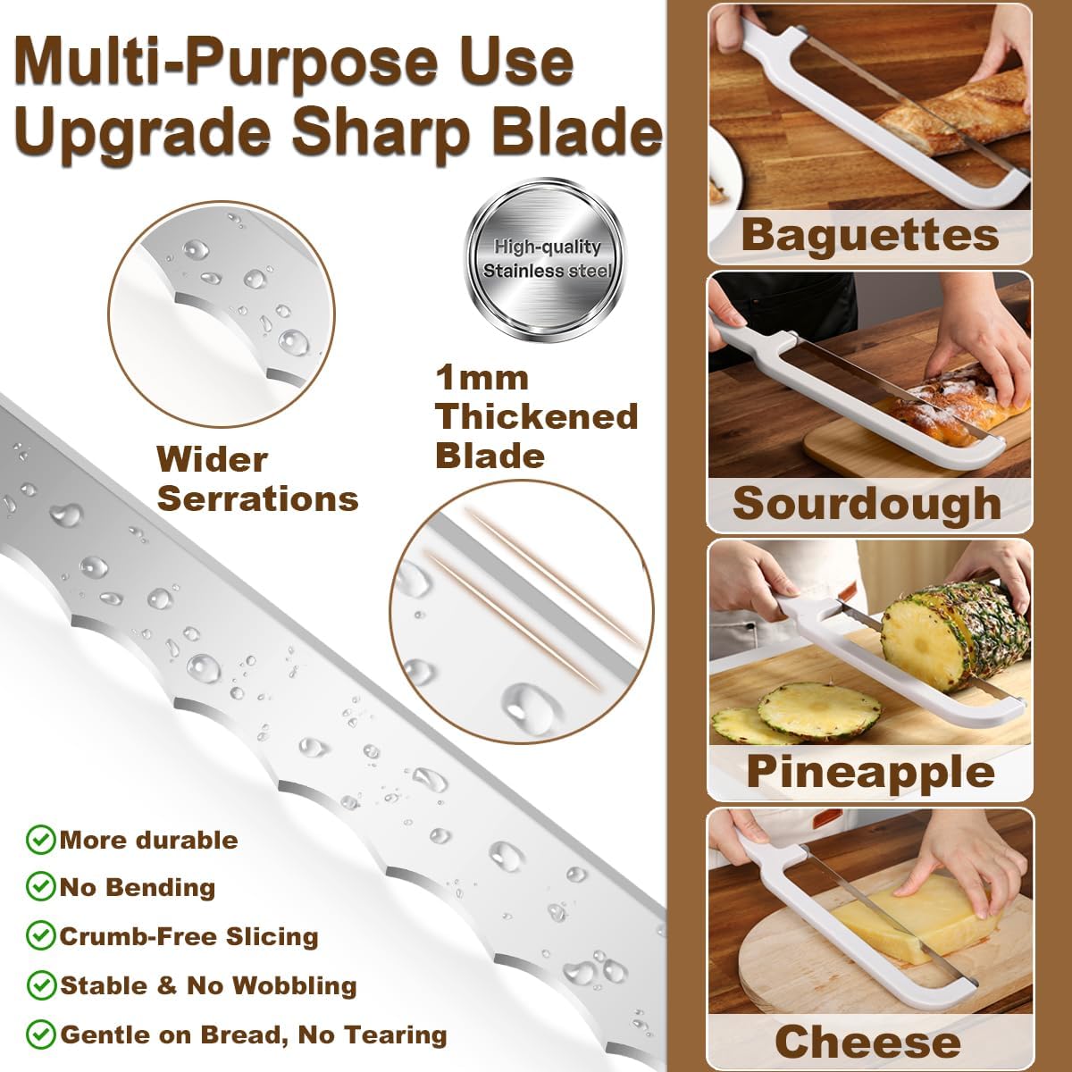 Adjustable Bread Slicer for Homemade Bread, Food-Grade Plastic Bread Knife with Thickness, Dishwasher Safe, Bow Design Easy to Cutting Even Slices for Sourdough, Baguettes and More