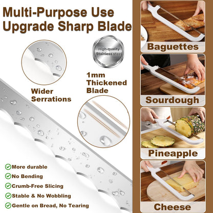 Adjustable Bread Slicer for Homemade Bread, Food-Grade Plastic Bread Knife with Thickness, Dishwasher Safe, Bow Design Easy to Cutting Even Slices for Sourdough, Baguettes and More