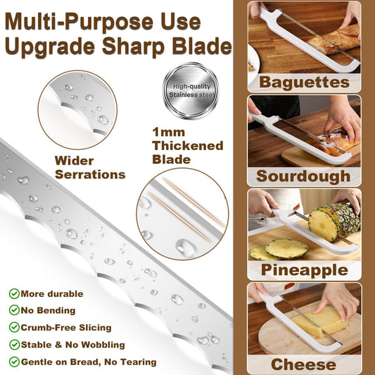 Adjustable Bread Slicer for Homemade Bread, Food-Grade Plastic Bread Knife with Thickness, Dishwasher Safe, Bow Design Easy to Cutting Even Slices for Sourdough, Baguettes and More