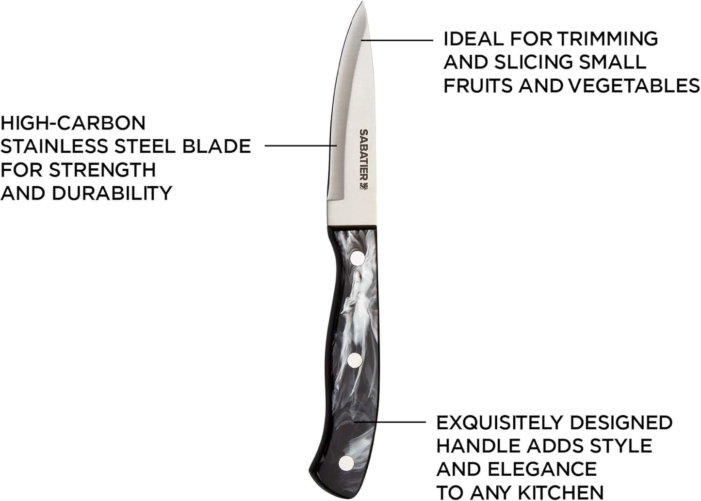 Sabatier Triple Riveted Serrated Utility Knife, 5-Inch, Razor-Sharp Kitchen Knife to Cut Fruit, Vegetables and more, High-Carbon Stainless Steel, Gray