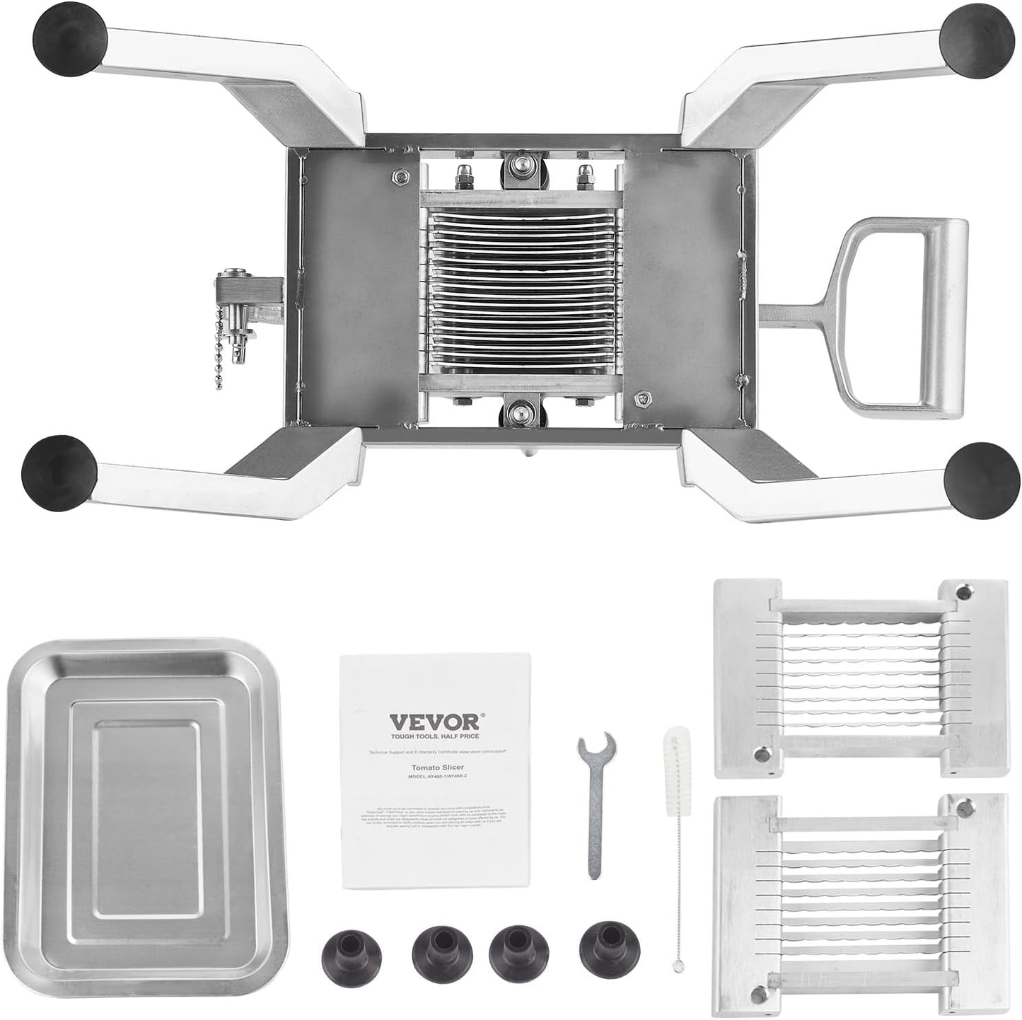 VEVOR Commercial Vegetable Slicer, 1/4 and 1/2 inch Tomato Slicer, Stainless Steel and Aluminum Alloy Vegetable Cutter Slicer, Manual Tomato Slicer with Non-slip Feet, for Tomatoes, Onions, Potatoes