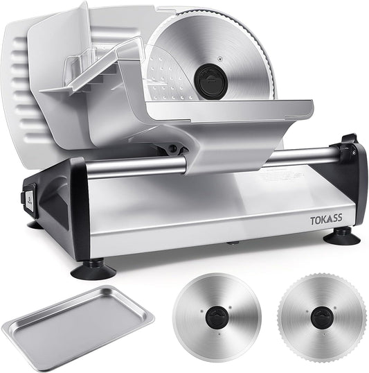 Upgrade DC motor Meat Slicer Machine for Home, Quiet 200W Deli Slicer with 2 Removable 7.5'' Stainless Steel Blades, Adjustable Dial for 0-15mm, Electric Food Slicer for Meat, Cheese, Bread