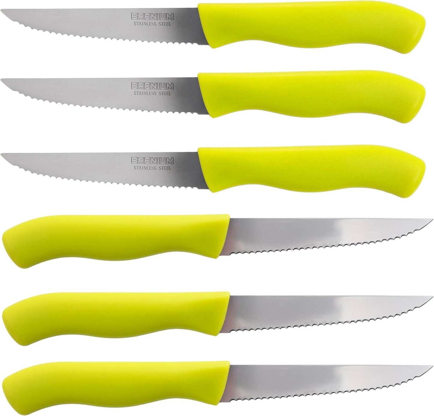 6-Piece Paring Knife Set – 4 Inch Razor Sharp Stainless Steel Spear Point Blades, Precision Fruit and Vegetable Cutting Knives, Ergonomic Non-Slip Handles – Green, Serrated Edge
