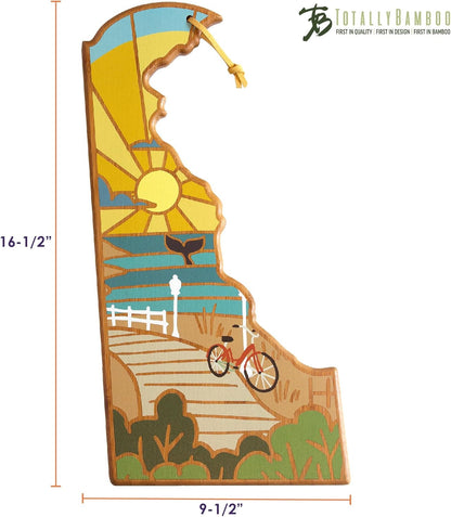 Totally Bamboo North Carolina State Shaped Cutting Board and Charcuterie Serving Platter with Artwork by Summer Stokes, Includes Hang Tie for Wall Display 18" x 8" x 5/8" - Colors B