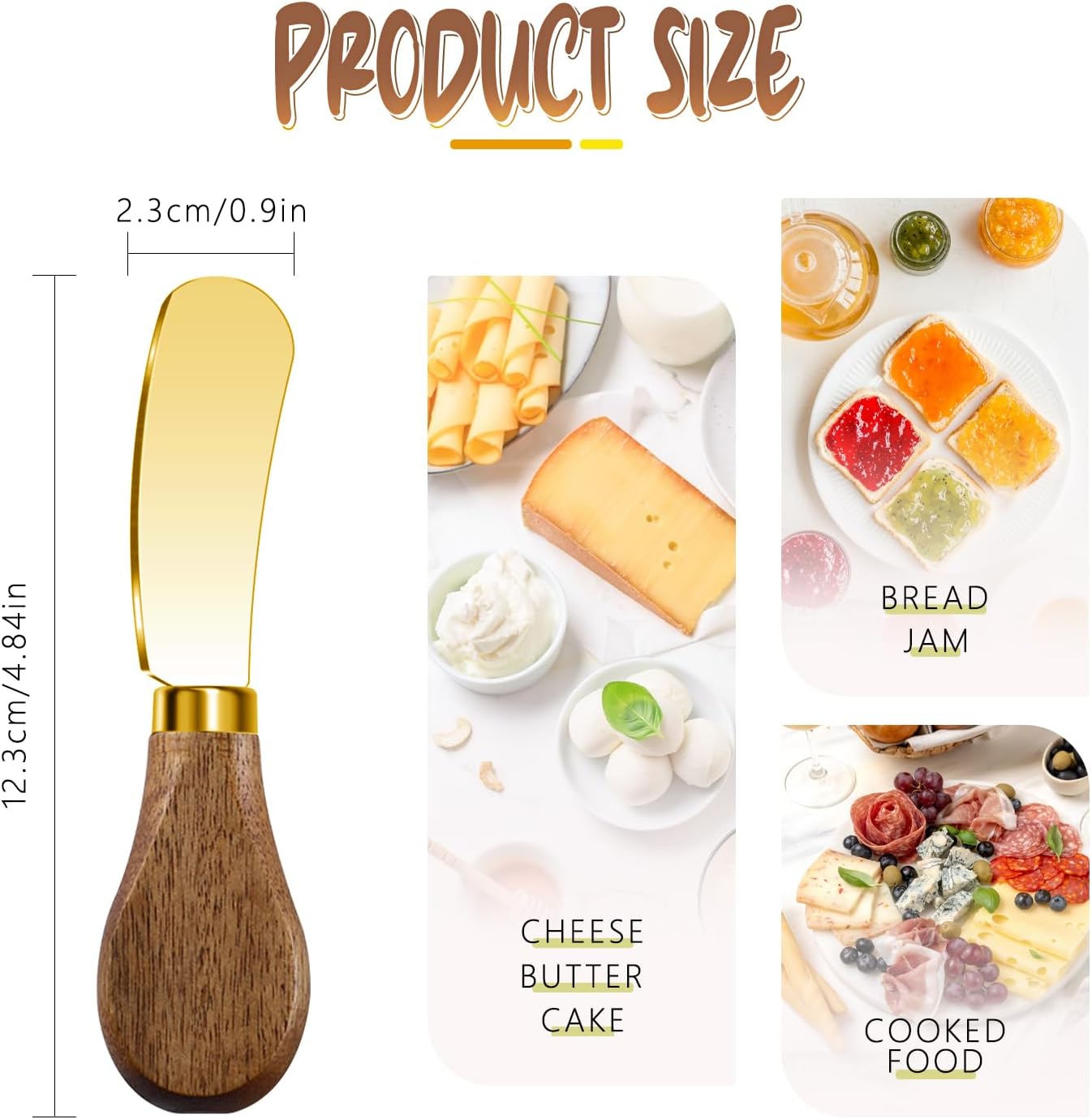 Butter Knife Spreader, Cheese Spreader Knives Set of 4, Stainless Steel Butter Knives with Acacia Wood Handle, Small Cheese Knives for Cold Butter, Soft Cheese Spreader, Jam, Charcuterie, Pastry