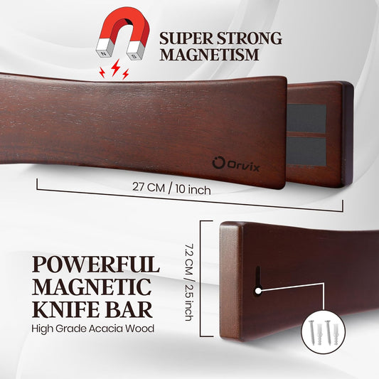 16 Inch Acacia Wood Magnetic Knife Holder for Wall - Magnetic Knife Strip & Knife Magnet - Kitchen Knife Storage Bar & Utensil Organizer