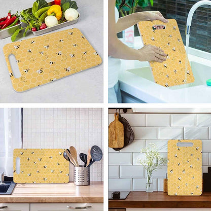 Coffee Set Cutting Board with Handles Coffee Maker Muffin Cup Flower Hot Drink Love Cutting Boards Plastic Safe Chopping Board for Kitchen 16" x 10" x 0.24"