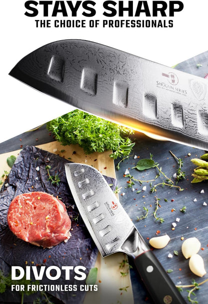 Dalstrong Santoku Knife - 5 inch - Shogun Series Elite - Japanese AUS-10V Super Steel Kitchen Knife - Black G10 Handle - Vegetable Knife - Damascus Layered - Vacuum Heat Treated - Sheath Included