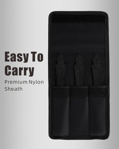 REAT Throwing Knives - 3 Piece, 7.5" 440 Stainless Steel with Full Tang Design, Includes Nylon Carrying Case for Safe Storage,Ninja Kunai Knives for Competition,Recreation,Gifts for Men,Women