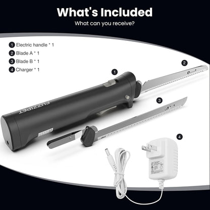 Cordless Electric Knife, Electric Bread Knife with 4 Stainless Steel Blades, Electric Cutting Knife for Cutting Meats, Poultry, Bread, Cheese & More (White)