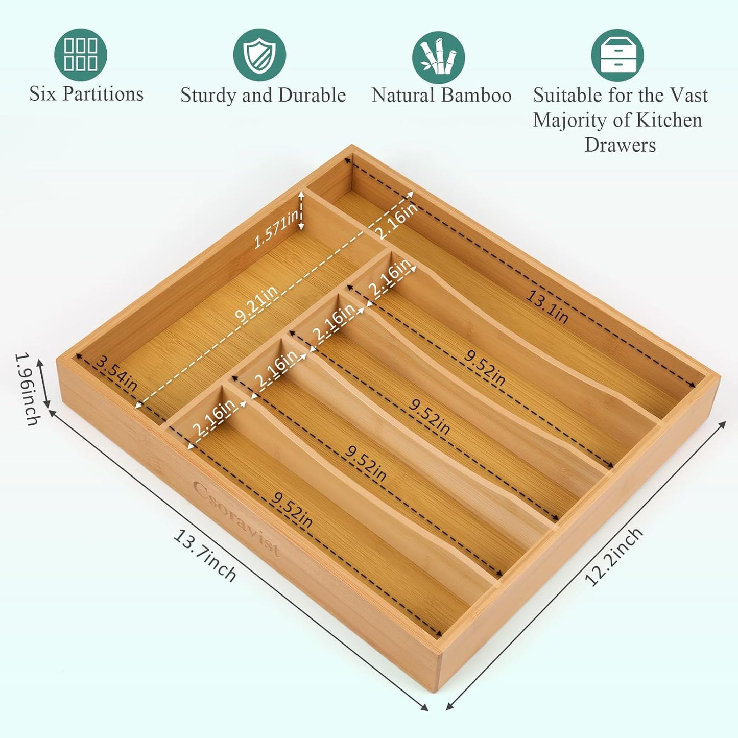 49-Piece Silverware Set with Bamboo Organizer for 8, Heavy-Duty Flatware Set with Steak Knives, Rust-Proof & Mirror Polished, Dishwasher Safe,Modern Hammered(organizer only for packaging)