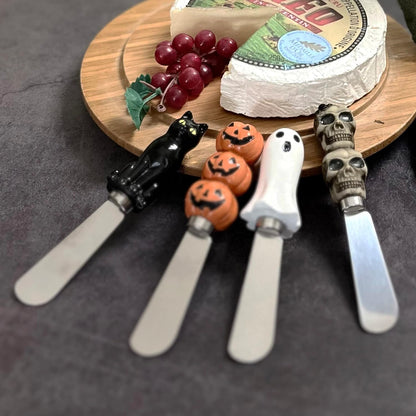 Supreme Housewares Harvest Cheese Spreaders, Hand-Painted Resin Handles with Stainless Steel Blades for Spreading Cream Cheese, Butter, and Jam, Assorted Thanksgiving Designs, Set of 4