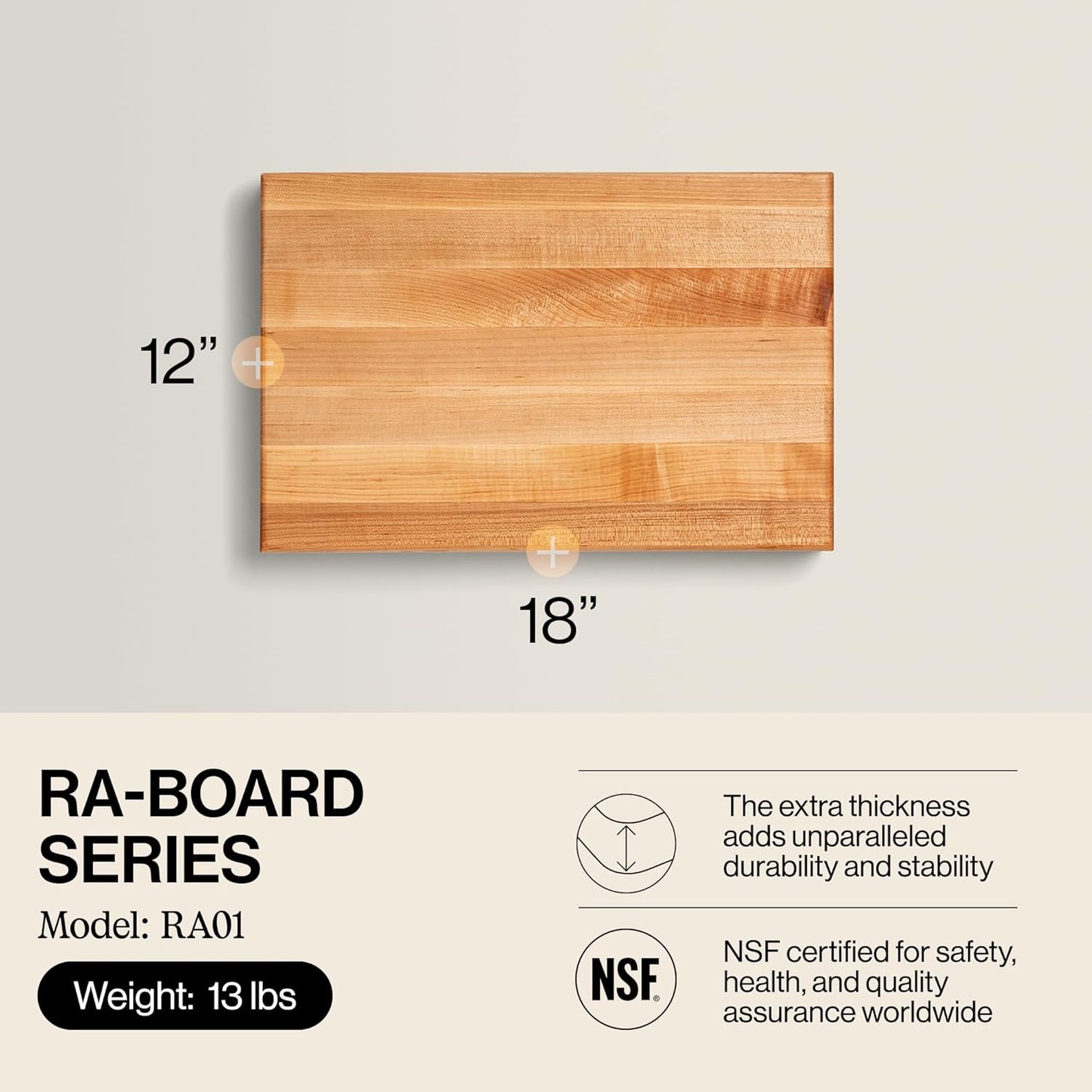 John Boos Handle Boards Series Rectangular Wooden Maple Cutting Board 24”x18” – 2.25” Thick, 30-lb Reversible Butcher Block with Juice Groove, Edge-Grain & Metal Handles