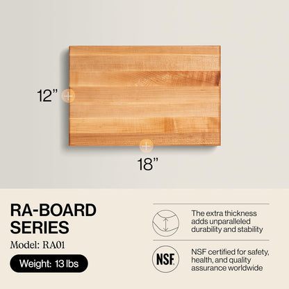 John Boos Handle Boards Series Rectangular Wooden Maple Cutting Board 24”x18” – 2.25” Thick, 30-lb Reversible Butcher Block with Juice Groove, Edge-Grain & Metal Handles